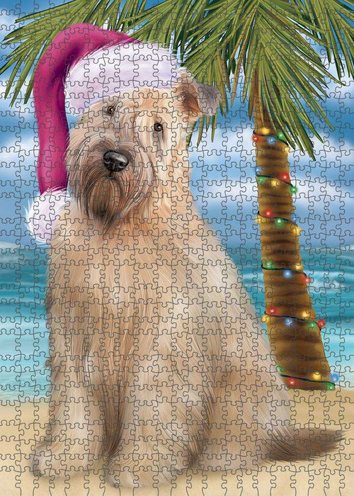 Summertime Happy Holidays Christmas Wheaten Terrier Dog on Tropical Island Beach Puzzle with Photo Tin PUZL85528
