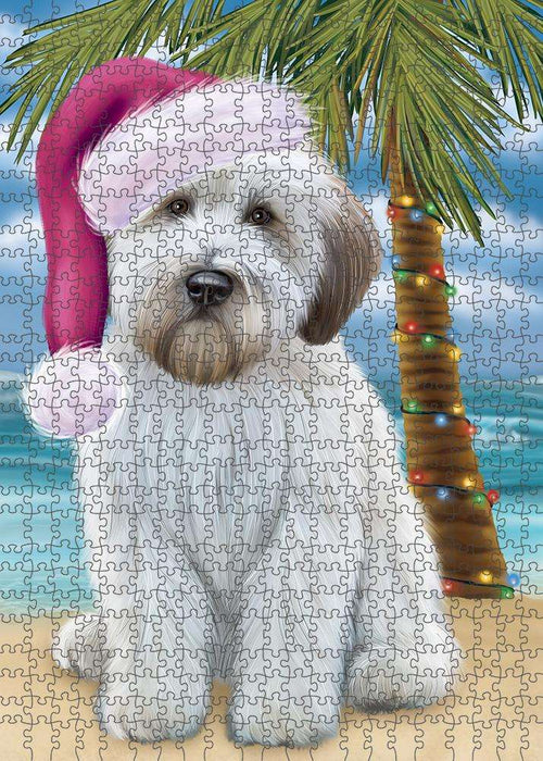 Summertime Happy Holidays Christmas Wheaten Terrier Dog on Tropical Island Beach Puzzle with Photo Tin PUZL85536