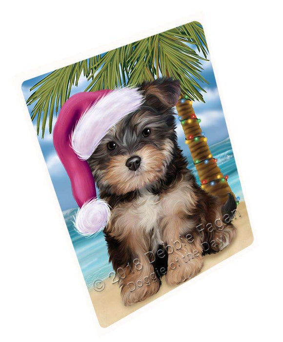 Summertime Happy Holidays Christmas Yorkipoo Dog on Tropical Island Beach Blanket BLNKT108759