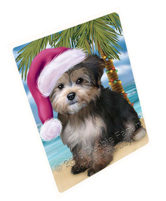 Summertime Happy Holidays Christmas Yorkipoo Dog on Tropical Island Beach Blanket BLNKT108768