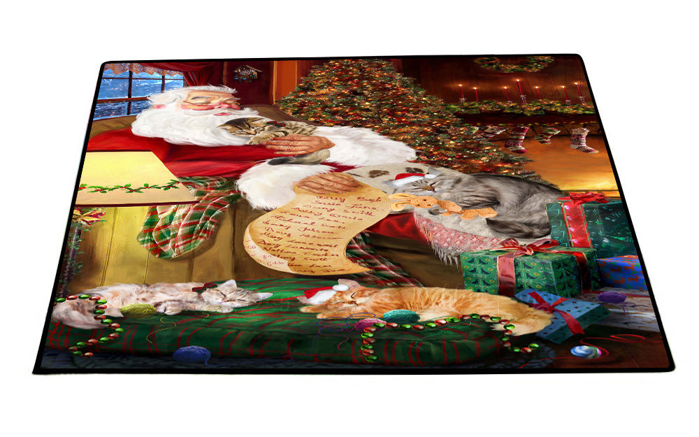 Santa Sleeping with Siberian Cats Floor Mat- Anti-Slip Pet Door Mat Indoor Outdoor Front Rug Mats for Home Outside Entrance Pets Portrait Unique Rug Washable Premium Quality Mat