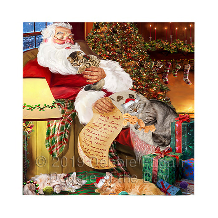 Santa Sleeping with Syberian Cat S Square Towel 