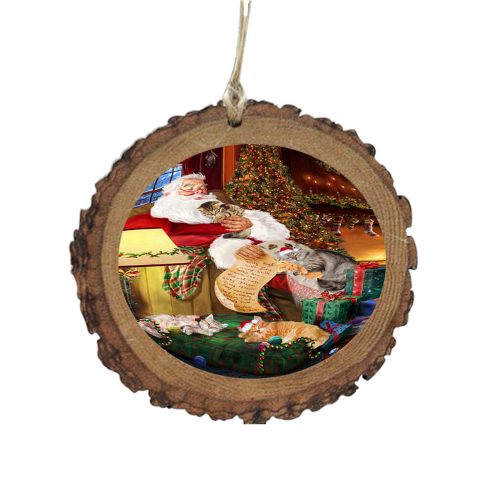 Siberian Cats and Kittens Sleeping with Santa Wooden Christmas Ornament WOR49323