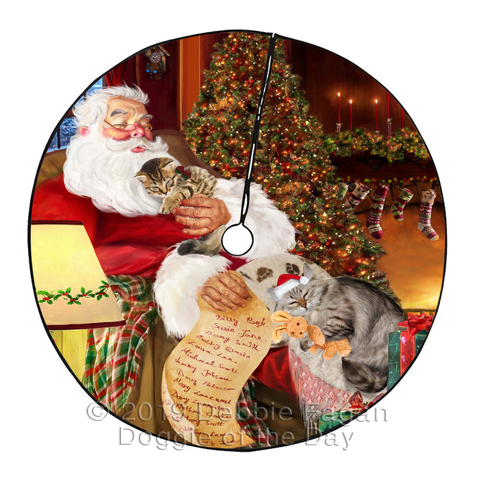 Santa Sleeping with Syberian Cat S Christmas Tree Skirt