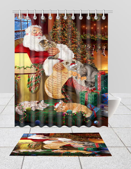 Santa Sleeping with Syberian Cats Bath Mat and Shower Curtain Combo