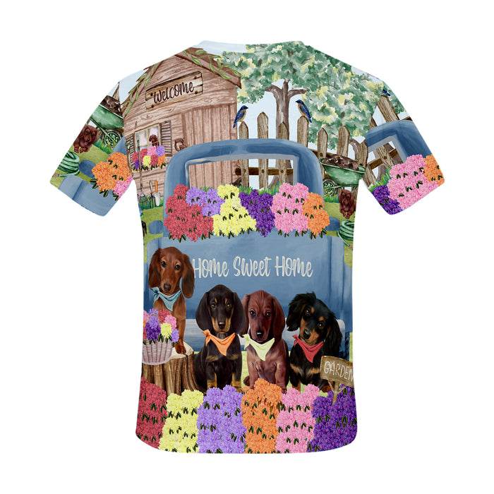 Rhododendron Home Sweet Home Garden Blue Truck Dachshund Dog All Over Print Mesh Women's T-shirt