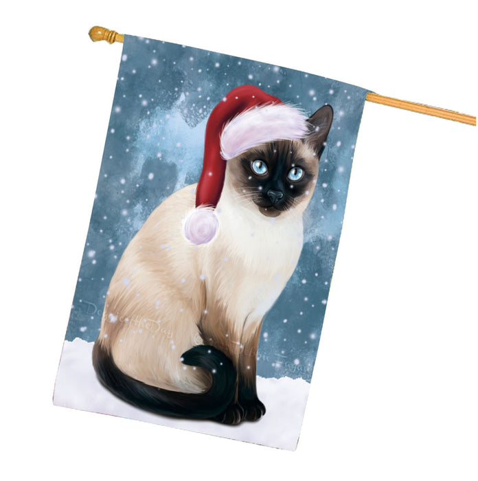 Christmas Let it Snow Thai Siamese Cat House Flag Outdoor Decorative Double Sided Pet Portrait Weather Resistant Premium Quality Animal Printed Home Decorative Flags 100% Polyester FLG67922