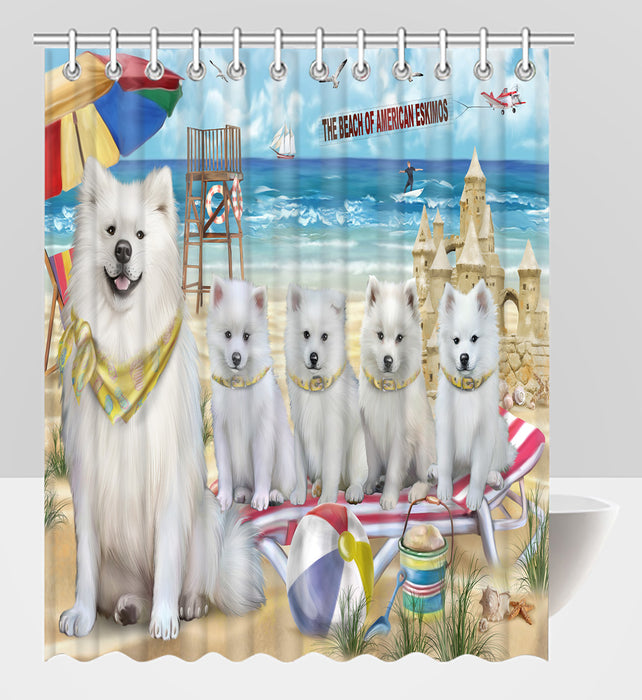 Pet Friendly Beach American Eskimo Dogs Shower Curtain