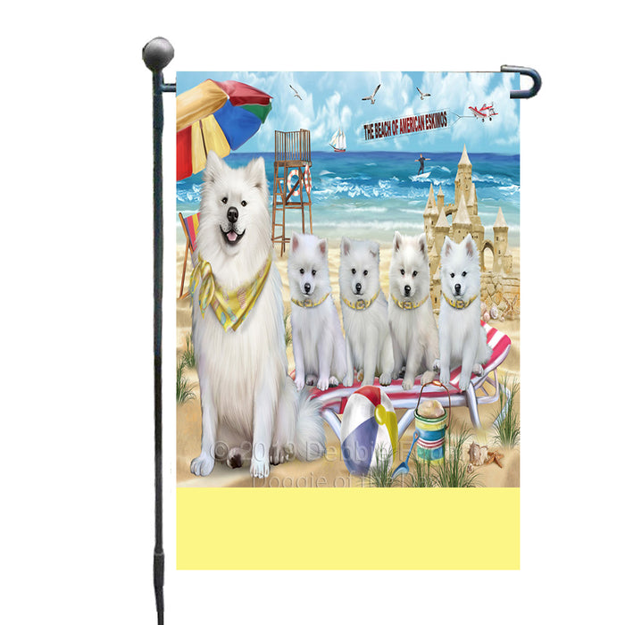 Personalized Pet Friendly Beach American Eskimo Dogs Custom Garden Flags GFLG-DOTD-A58241
