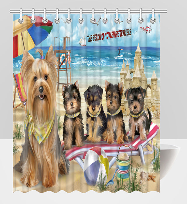 Pet Friendly Beach Yorkshire Terrier Dogs Shower Curtain