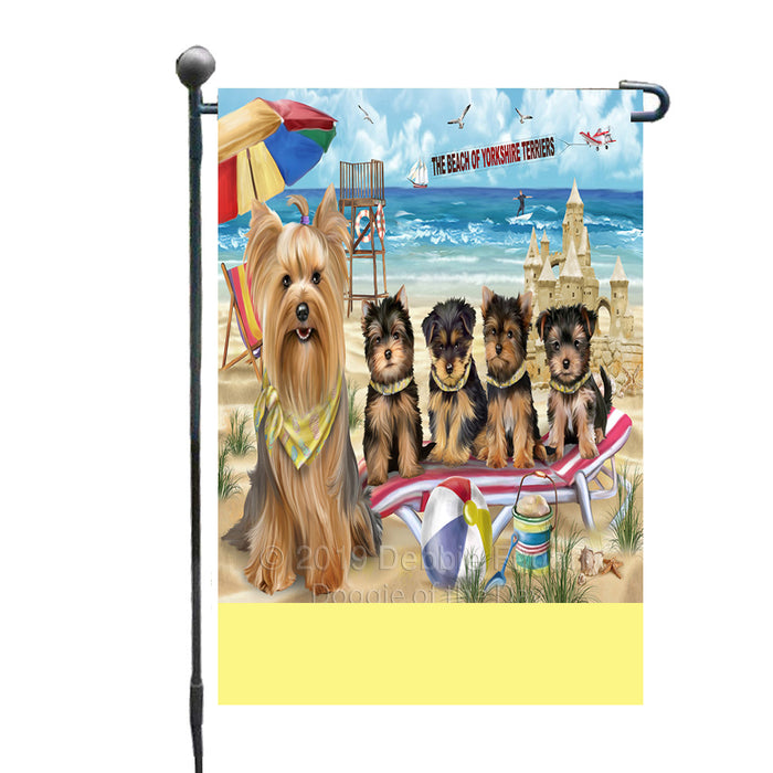 Personalized Pet Friendly Beach Yorkshire Terrier Dogs Custom Garden Flags GFLG-DOTD-A58482