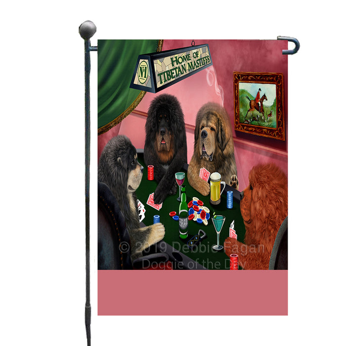 Personalized Home of Tibetan Mastiff Dogs Four Dogs Playing Poker Custom Garden Flags GFLG-DOTD-A60302