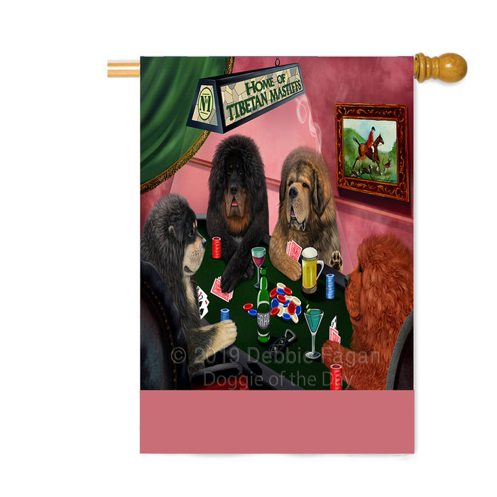 Personalized Home of Tibetan Mastiff Dogs Four Dogs Playing Poker Custom House Flag FLG-DOTD-A60358