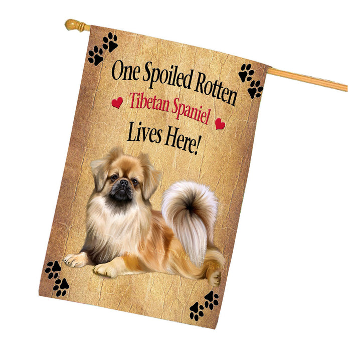 Spoiled Rotten Tibetan Spaniel Dog House Flag Outdoor Decorative Double Sided Pet Portrait Weather Resistant Premium Quality Animal Printed Home Decorative Flags 100% Polyester FLG68557