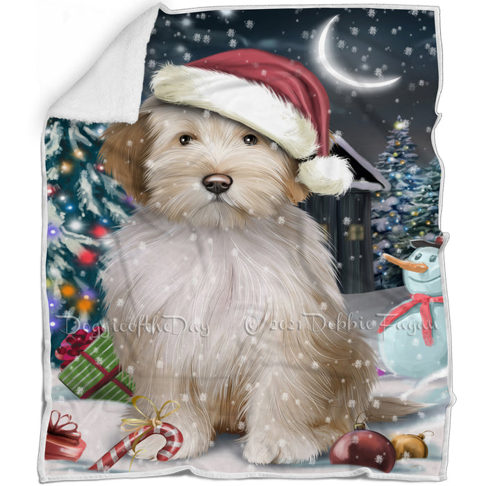 Have a Holly Jolly Christmas Tibetan Terrier Dog in Holiday Background Blanket D126