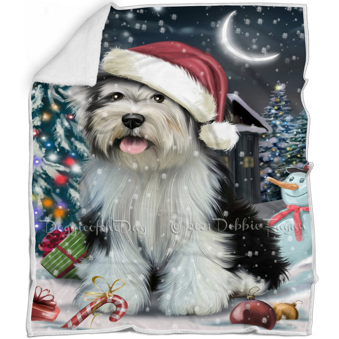 Have a Holly Jolly Christmas Tibetan Terrier Dog in Holiday Background Blanket D127
