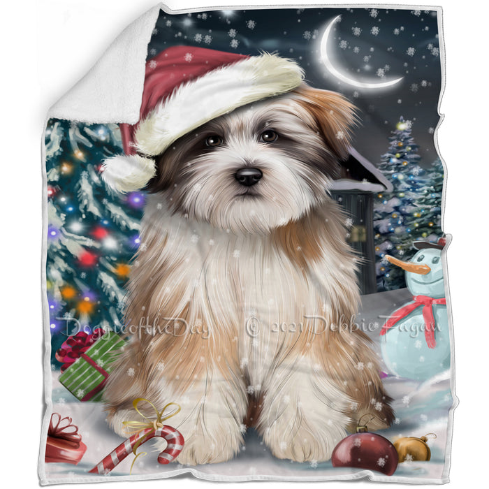 Have a Holly Jolly Christmas Tibetan Terrier Dog in Holiday Background Blanket D129