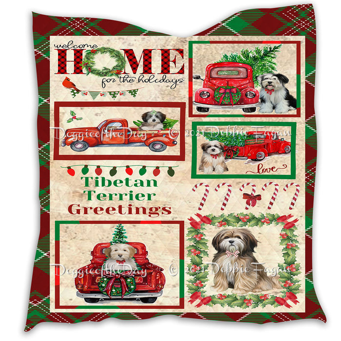 Welcome Home for Christmas Holidays Tibetan Terrier Dogs Quilt Bed Coverlet Bedspread - Pets Comforter Unique One-side Animal Printing - Soft Lightweight Durable Washable Polyester Quilt