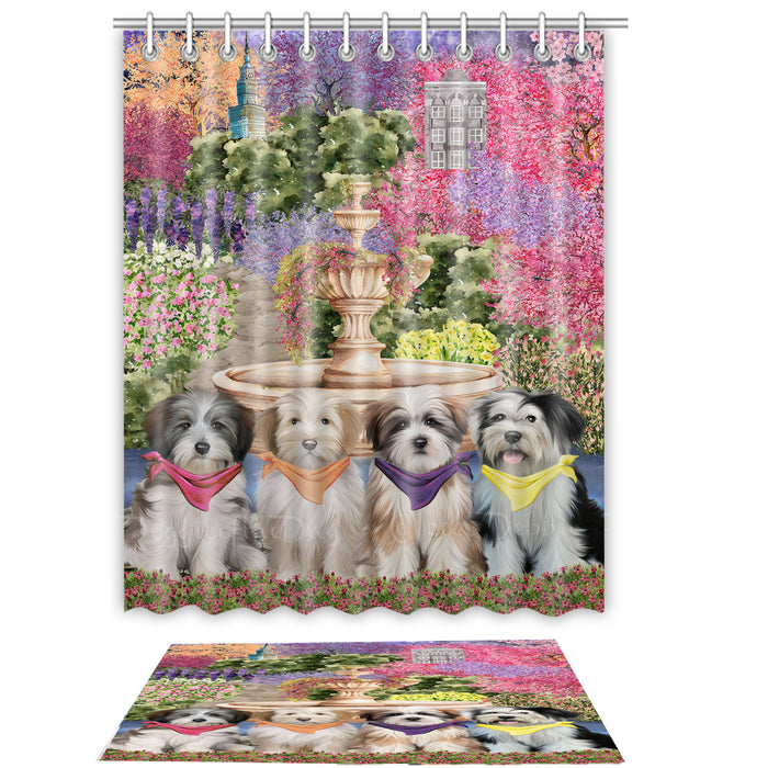 Tibetan Terrier Shower Curtain & Bath Mat Set, Custom, Explore a Variety of Designs, Personalized, Curtains with hooks and Rug Bathroom Decor, Halloween Gift for Dog Lovers