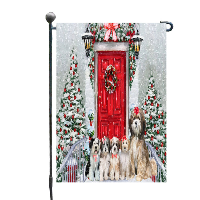 Christmas Holiday Welcome Tibetan Terrier Dogs Garden Flags- Outdoor Double Sided Garden Yard Porch Lawn Spring Decorative Vertical Home Flags 12 1/2"w x 18"h