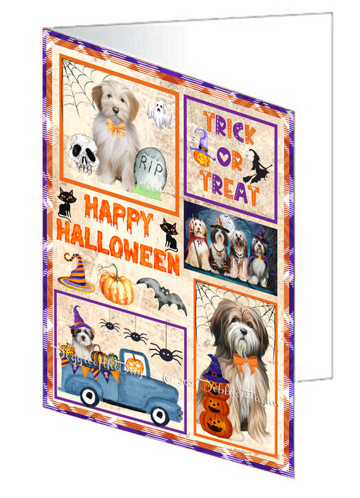 Happy Halloween Trick or Treat Tibetan Terrier Dogs Handmade Artwork Assorted Pets Greeting Cards and Note Cards with Envelopes for All Occasions and Holiday Seasons GCD76640