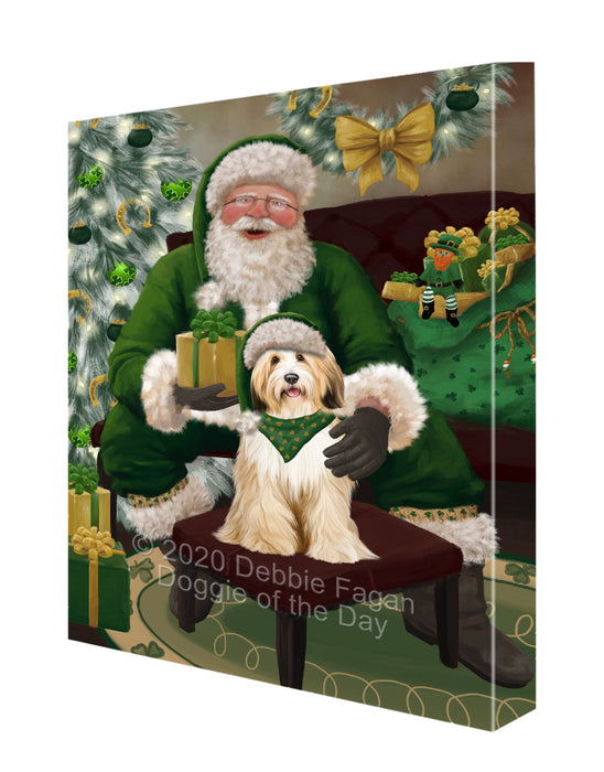 Christmas Irish Santa with Gift and Tibetan Terrier Dog Canvas Print Wall Art Décor CVS148121