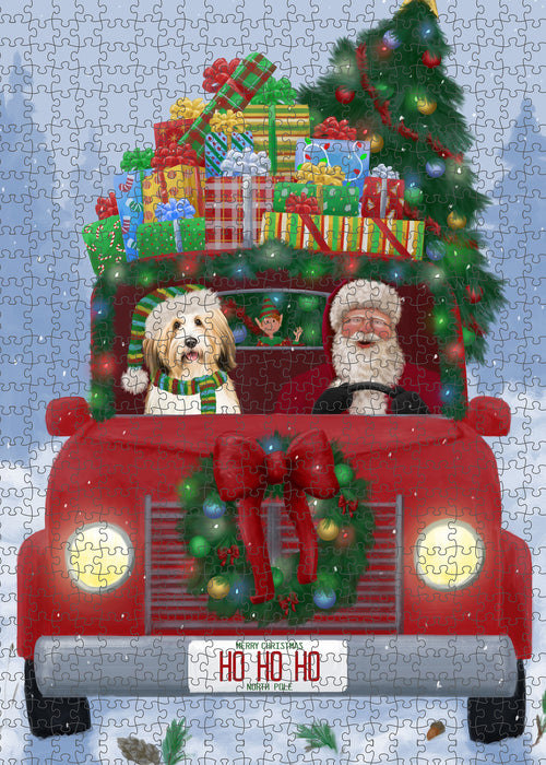 Christmas Honk Honk Red Truck Here Comes with Santa and Tibetan Terrier Dog Puzzle with Photo Tin PUZL100208