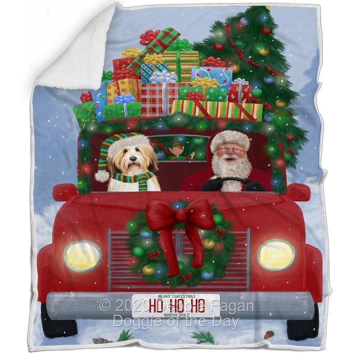 Christmas Honk Honk Red Truck Here Comes with Santa and Tibetan Terrier Dog Blanket BLNKT141093