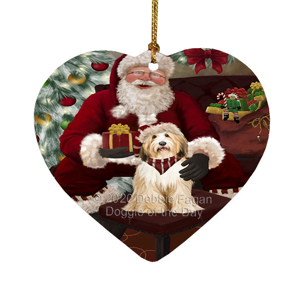 Santa's Christmas Surprise Tibetan Terrier Dog Heart Christmas Ornament RFPOR58415