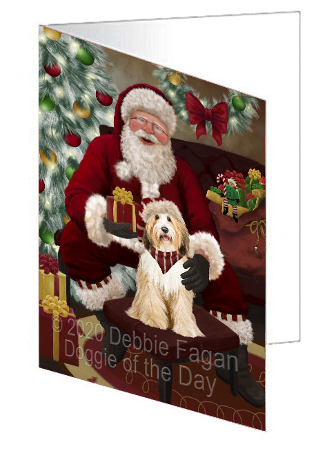 Santa's Christmas Surprise Tibetan Terrier Dog Handmade Artwork Assorted Pets Greeting Cards and Note Cards with Envelopes for All Occasions and Holiday Seasons