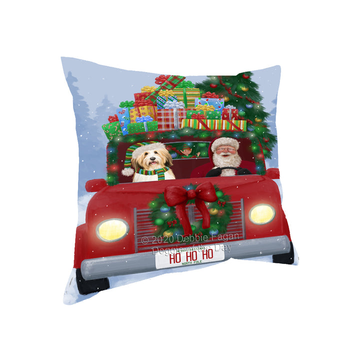 Christmas Honk Honk Red Truck Here Comes with Santa and Tibetan Terrier Dog Pillow PIL86592