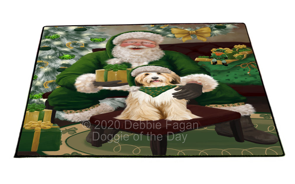 Christmas Irish Santa with Gift and Tibetan Terrier Dog Indoor/Outdoor Welcome Floormat - Premium Quality Washable Anti-Slip Doormat Rug FLMS57298