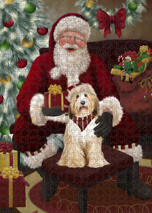 Santa's Christmas Surprise Tibetan Terrier Dog Puzzle with Photo Tin PUZL100992