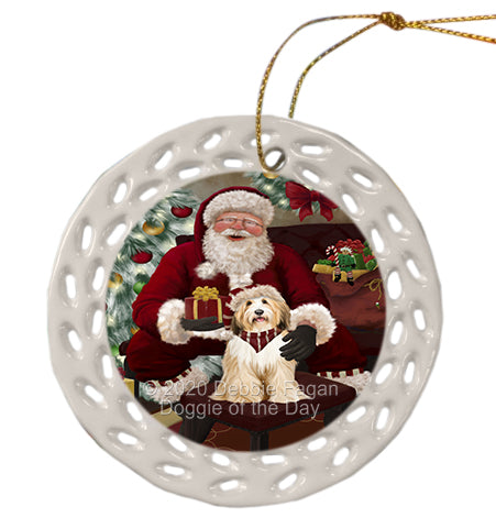 Santa's Christmas Surprise Tibetan Terrier Dog Doily Ornament DPOR59635