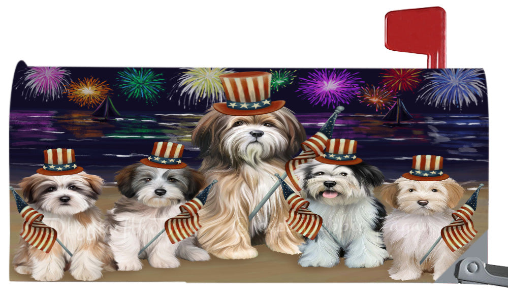 4th of July Independence Day Tibetan Terrier Dogs Magnetic Mailbox Cover Both Sides Pet Theme Printed Decorative Letter Box Wrap Case Postbox Thick Magnetic Vinyl Material