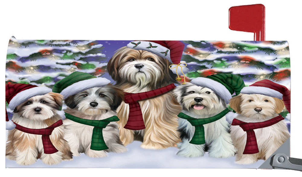 Magnetic Mailbox Cover Tibetan Terriers Dog Christmas Family Portrait in Holiday Scenic Background MBC48260