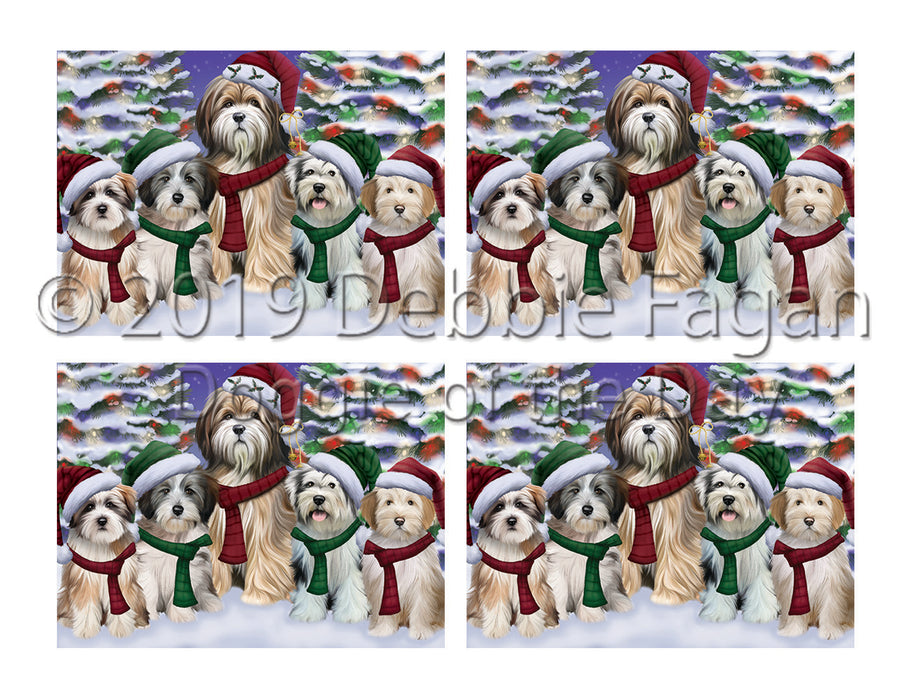 Tibetan Terrier Dogs Christmas Family Portrait in Holiday Scenic Background Placemat