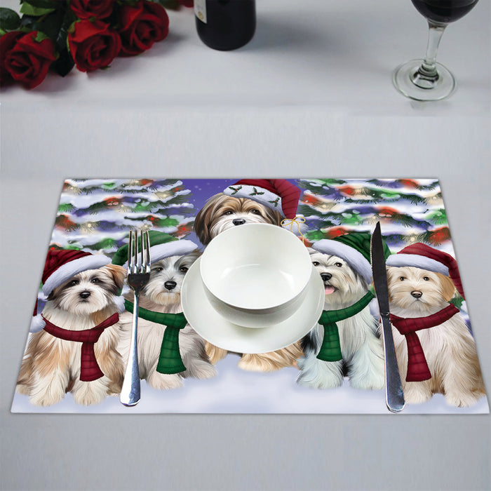 Tibetan Terrier Dogs Christmas Family Portrait in Holiday Scenic Background Placemat