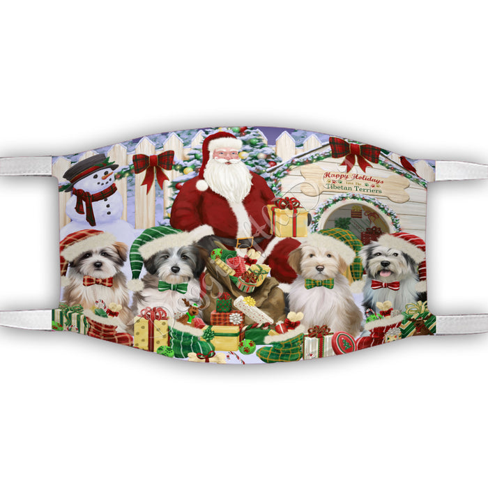 Happy Holidays Christmas Tibetan Terrier Dogs House Gathering Face Mask FM48289