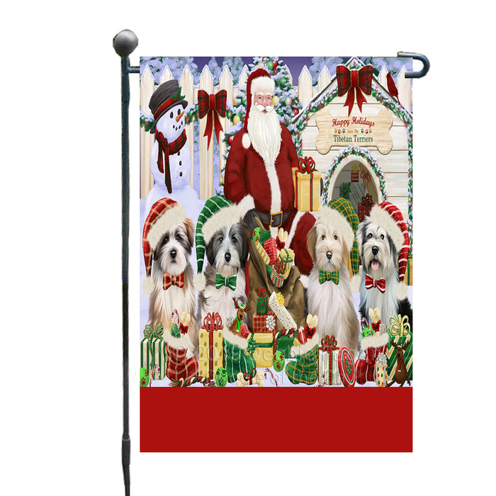 Personalized Happy Holidays Christmas Tibetan Terrier Dogs House Gathering Custom Garden Flags GFLG-DOTD-A58562