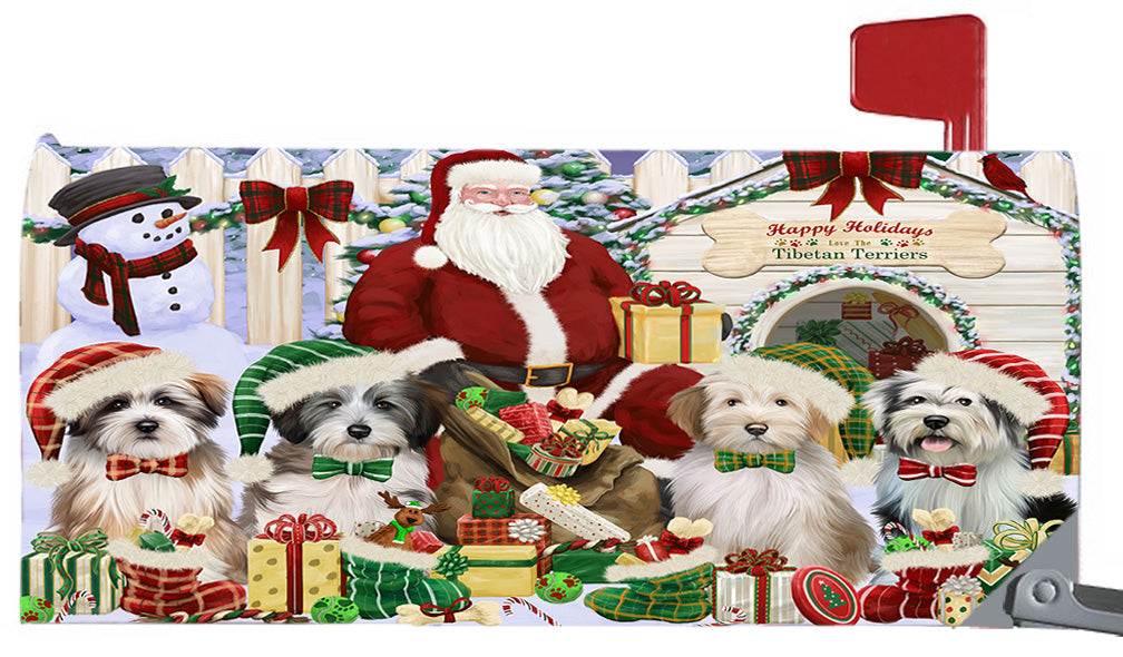 Happy Holidays Christmas Tibetan Terrier Dogs House Gathering 6.5 x 19 Inches Magnetic Mailbox Cover Post Box Cover Wraps Garden Yard Décor MBC48851