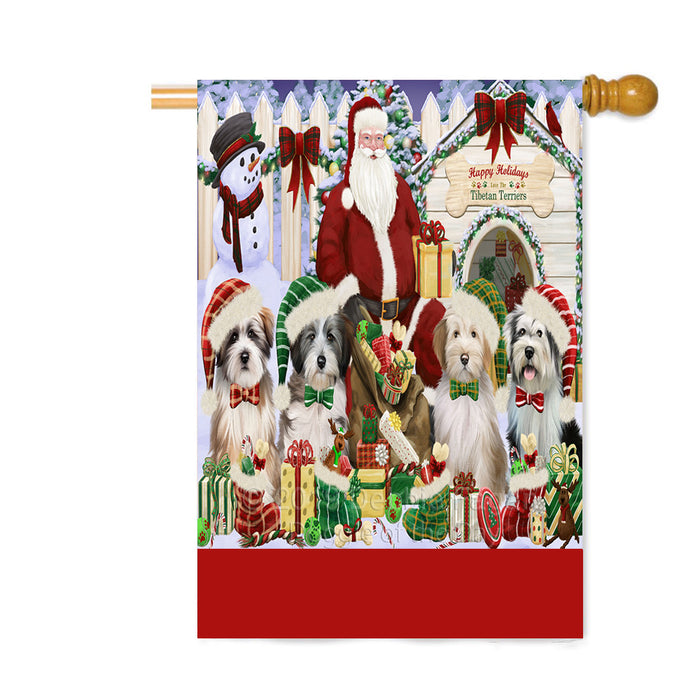 Personalized Happy Holidays Christmas Tibetan Terrier Dogs House Gathering Custom House Flag FLG-DOTD-A58618