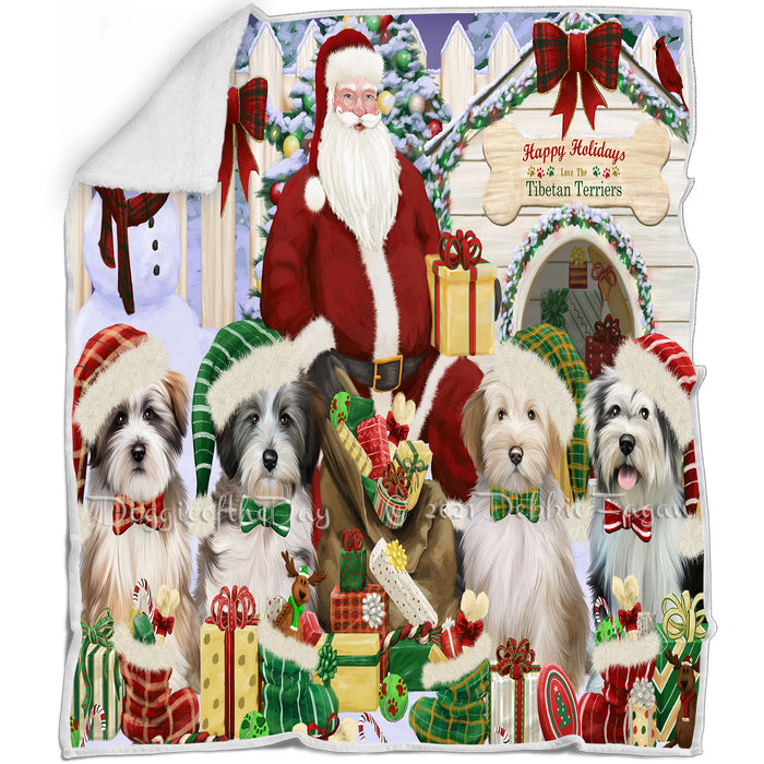 Happy Holidays Christmas Tibetan Terriers Dog House Gathering Blanket BLNKT79977