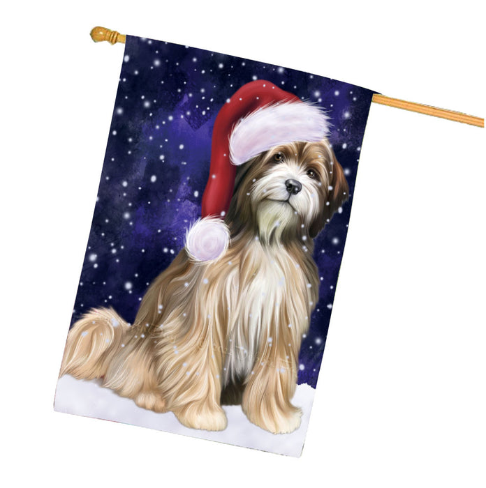 Christmas Let it Snow Tibetan Terrier Dog House Flag Outdoor Decorative Double Sided Pet Portrait Weather Resistant Premium Quality Animal Printed Home Decorative Flags 100% Polyester FLG67924