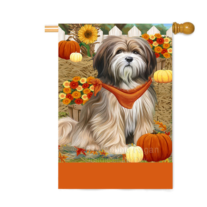 Personalized Fall Autumn Greeting Tibetan Terrier Dog with Pumpkins Custom House Flag FLG-DOTD-A62132