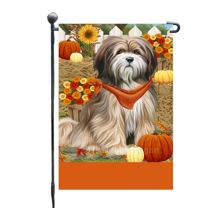 Personalized Fall Autumn Greeting Tibetan Terrier Dog with Pumpkins Custom Garden Flags GFLG-DOTD-A62076