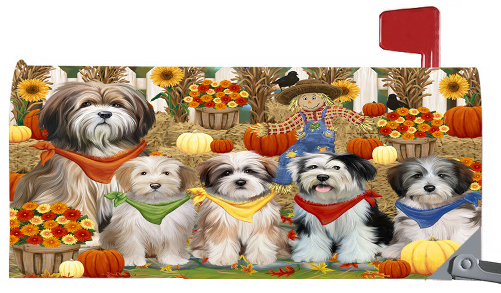 Fall Festive Harvest Time Gathering Tibetan Terrier Dogs 6.5 x 19 Inches Magnetic Mailbox Cover Post Box Cover Wraps Garden Yard Décor MBC49121