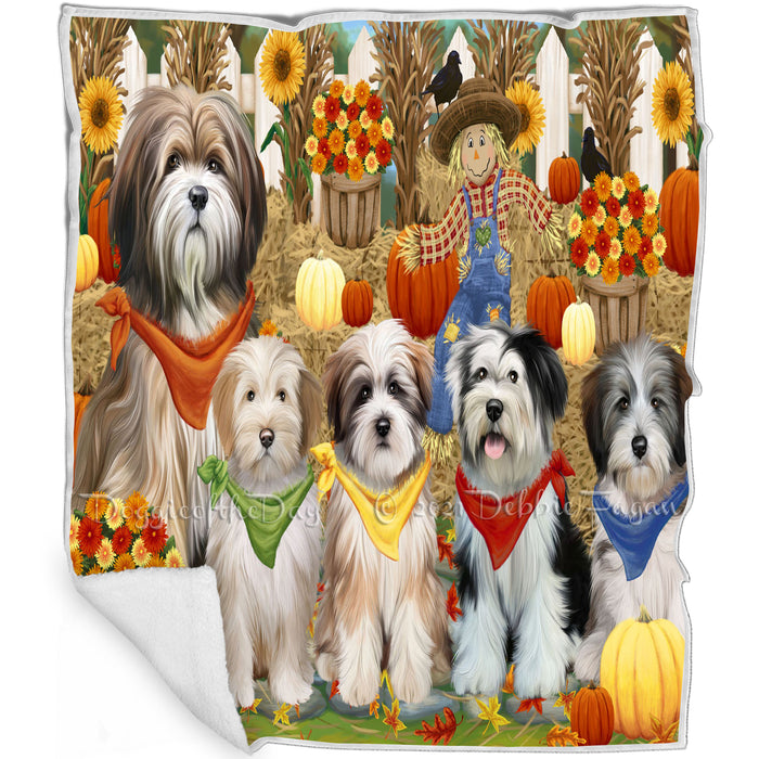 Fall Festive Gathering Tibetan Terriers Dog with Pumpkins Blanket BLNKT73353