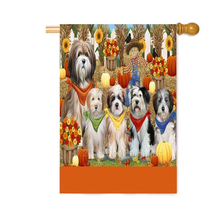 Personalized Fall Festive Gathering Tibetan Terrier Dogs with Pumpkins Custom House Flag FLG-DOTD-A62133
