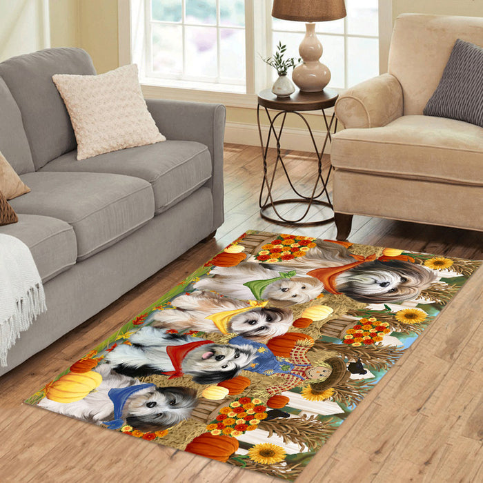 Fall Festive Harvest Time Gathering Tibetan Terrier Dogs Area Rug